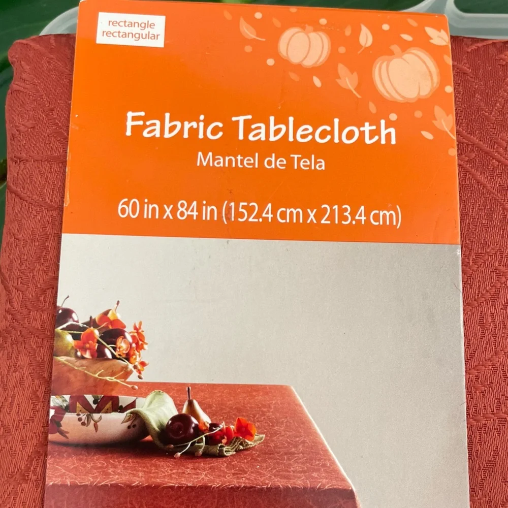 Mainstays Damask Rust Orange Fabric Tablecloth 60 in x 84 in 100% polyester NWT